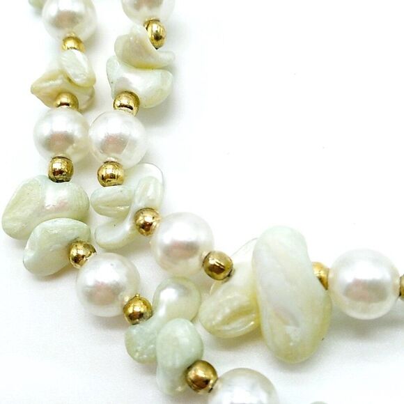 Baroque Freshwater Pearl Necklace Gold-tone Spacer Beads Long - Picture 8 of 9